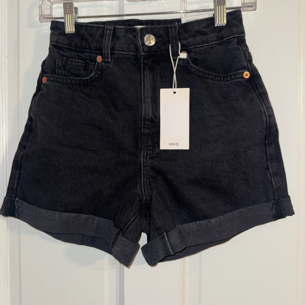 Mango black wash denim shorts